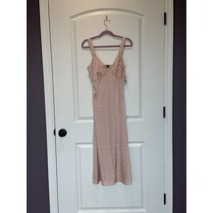 NWT Beverly and Beck Pink Satin Midi Slip Dress Lace Size XS